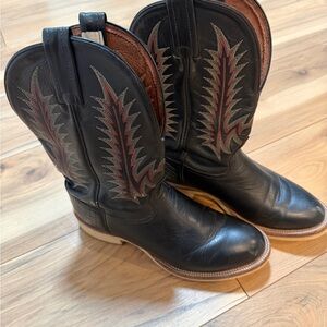 Tony Lama Black Western Cowboy Boots with Red Stitching Size 9